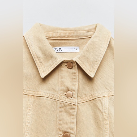 Zara dress denim jean long sleeve tan camel fall - Picture 11 of 12